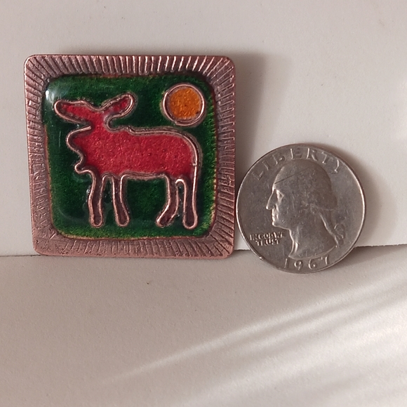 Vintage Artisan Copper Cloisonne Enamel Brooch - Picture 4 of 6